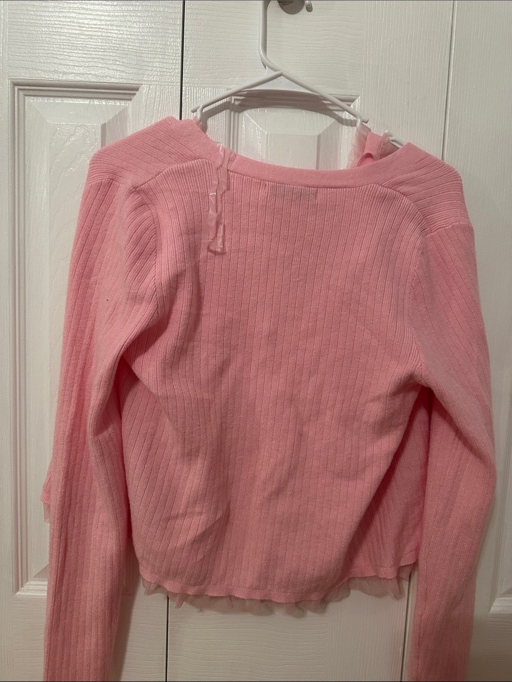 Francesca's Collections Light Pink Ribbed Ruffle-Trim Cardigan Set - Picture 3 of 3
